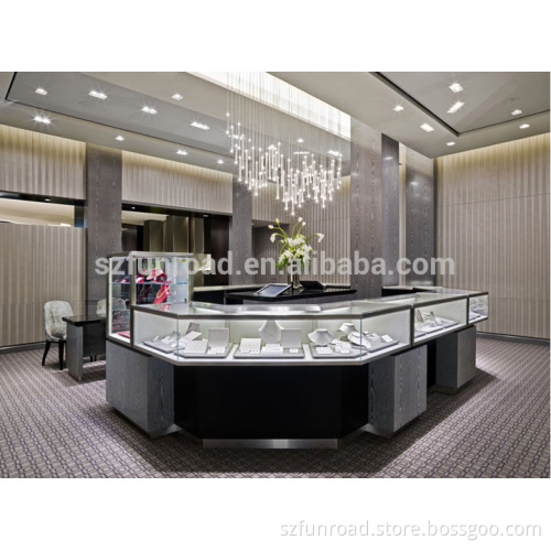 Jewelry kiosk display counters in brand jewelry retail store glass showcase designs